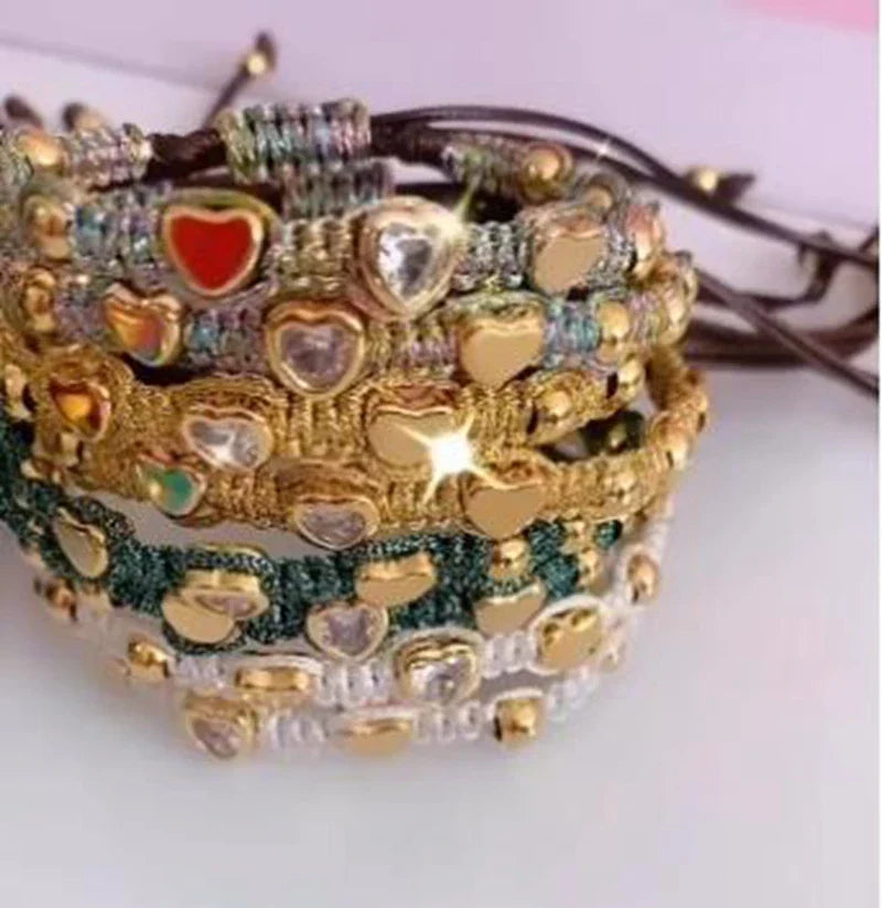 5Pcs Fashion Zircon Love Heart Braid Bracelet Jewelry