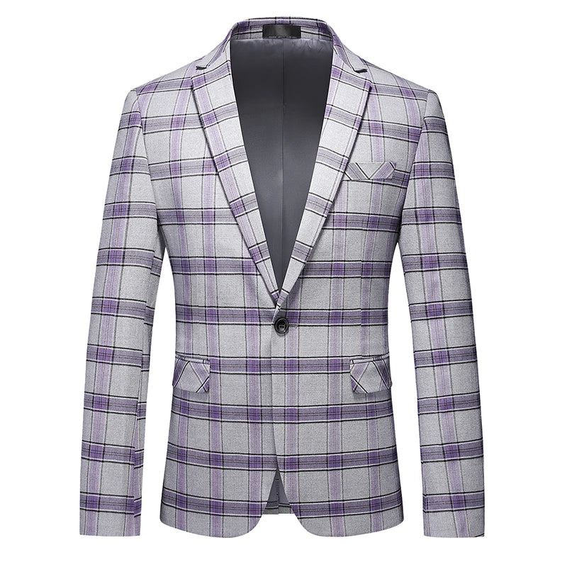 Red Striped Plaid Suit Jacket Men's Double Breasted