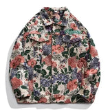 Full Flowers Jacquard Denim Jacket Men Korean Fashion