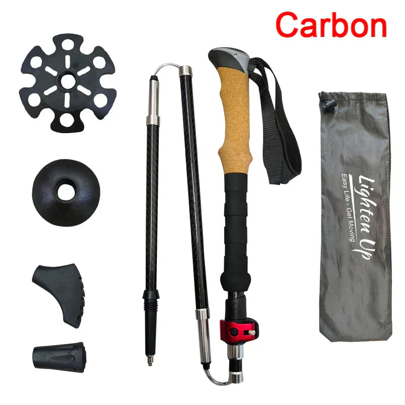 Folding Walking Poles 3-Fold Cane with EVA+Cork Handle - Hiking Stick (1 or 2 PCS)