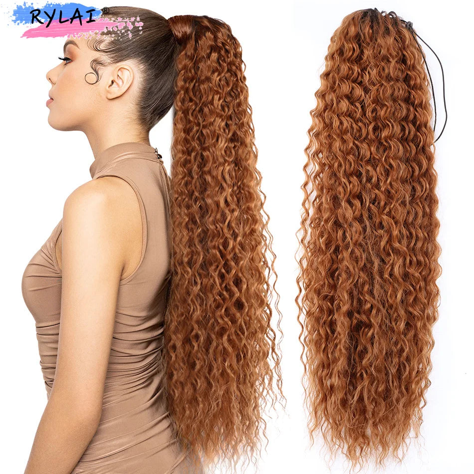 Long Curly Ponytail 80CM Synthetic Drawstring Ponytail Extensions
