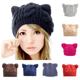 Solid Color Warm Cat Ear Knitted Hats Crochet