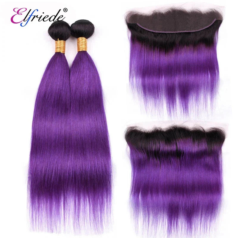 Elfriede 1BPurple Straight Ombre Colored Hair Bundles with