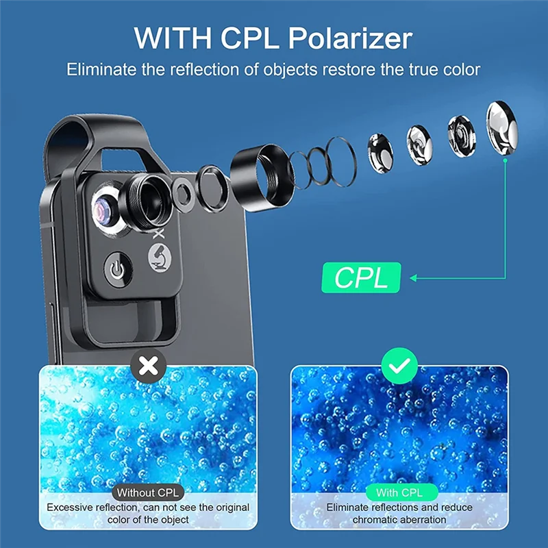 200X Cell Phone Microscope Accessory with Lens, Portable