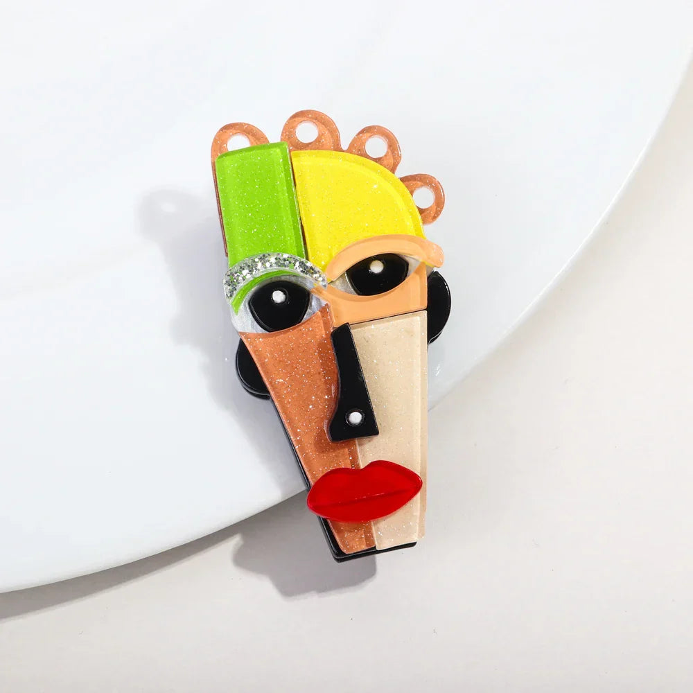 FishSheep Abstract Acrylic Geometric Face Figure Brooches for