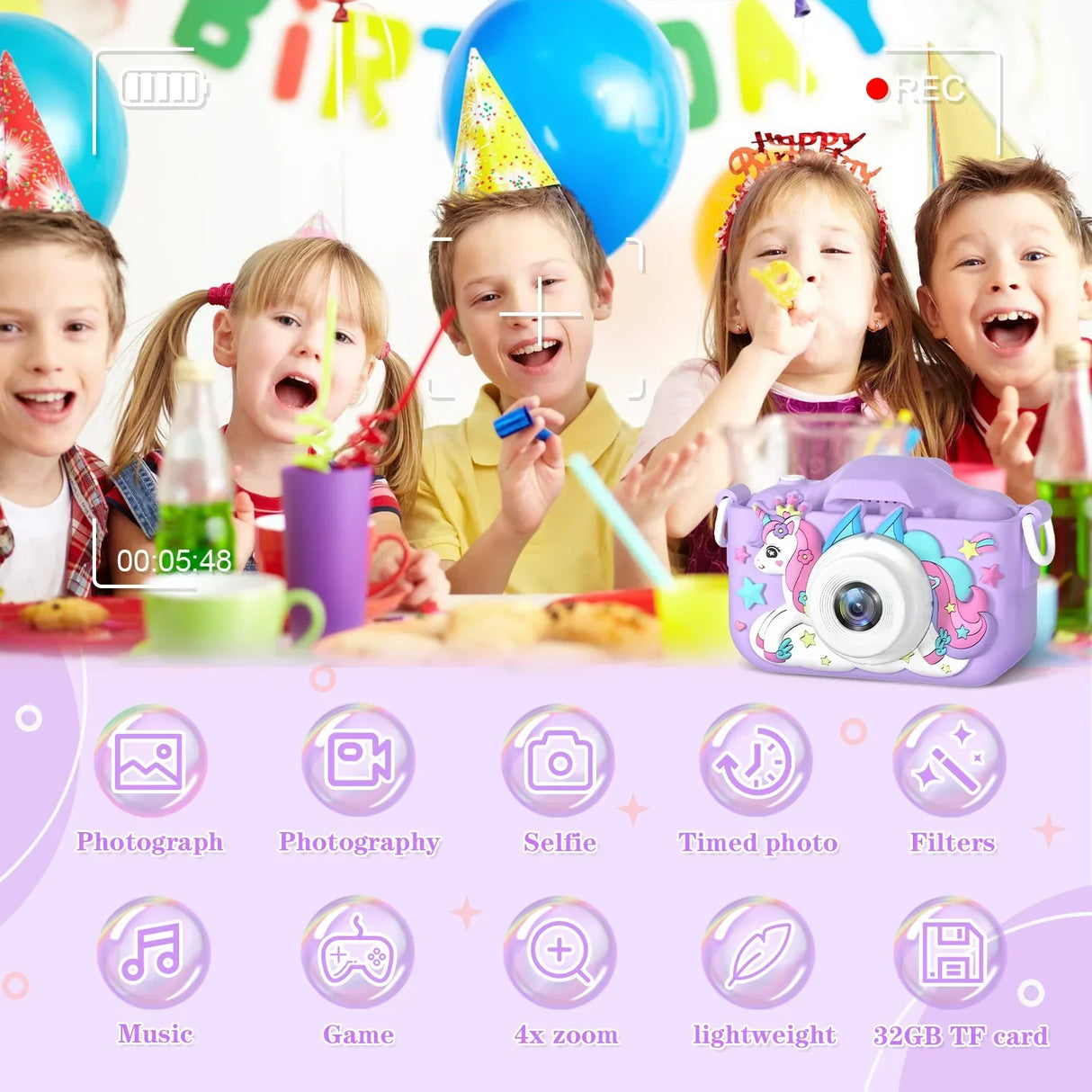 Kids Camera Toys Purple Unicorn for Girls Boys