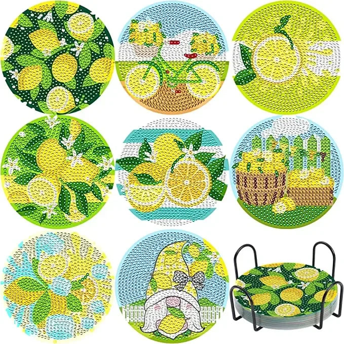 8Pcs DIY Diamonds Painting Coaster Animal Flower Non-slip