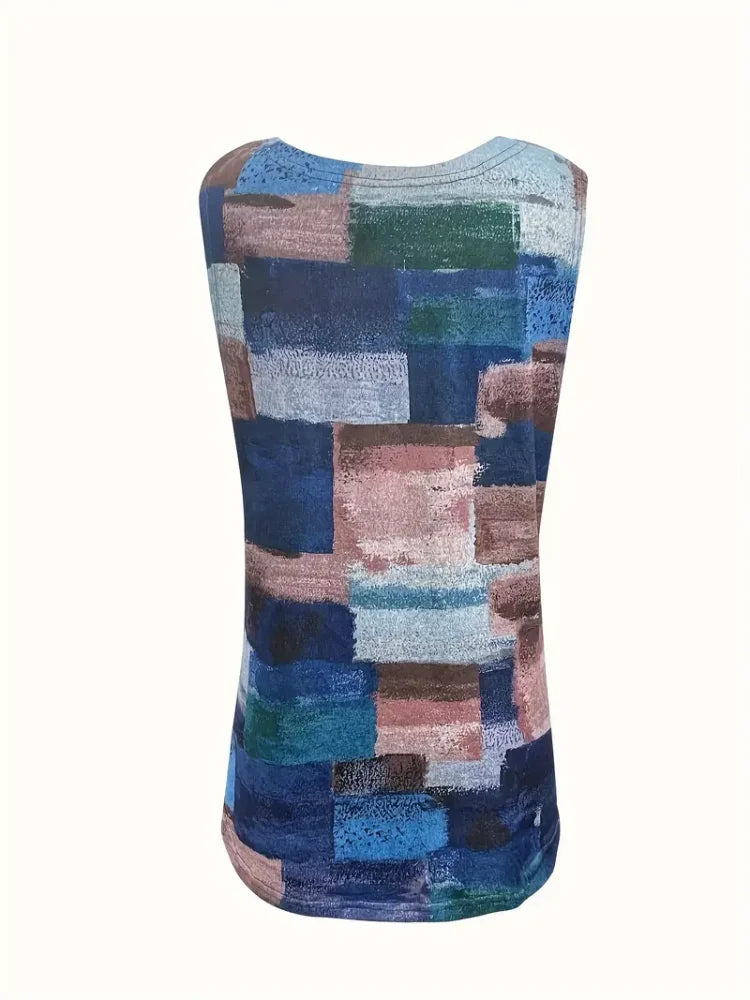 Plus Size Geometric Print Sleeveless Tank Tops Camis