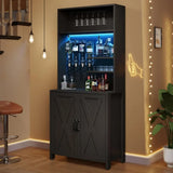 Farmhouse Bar Cabinet w/LED Lights, 71" Tall Wine