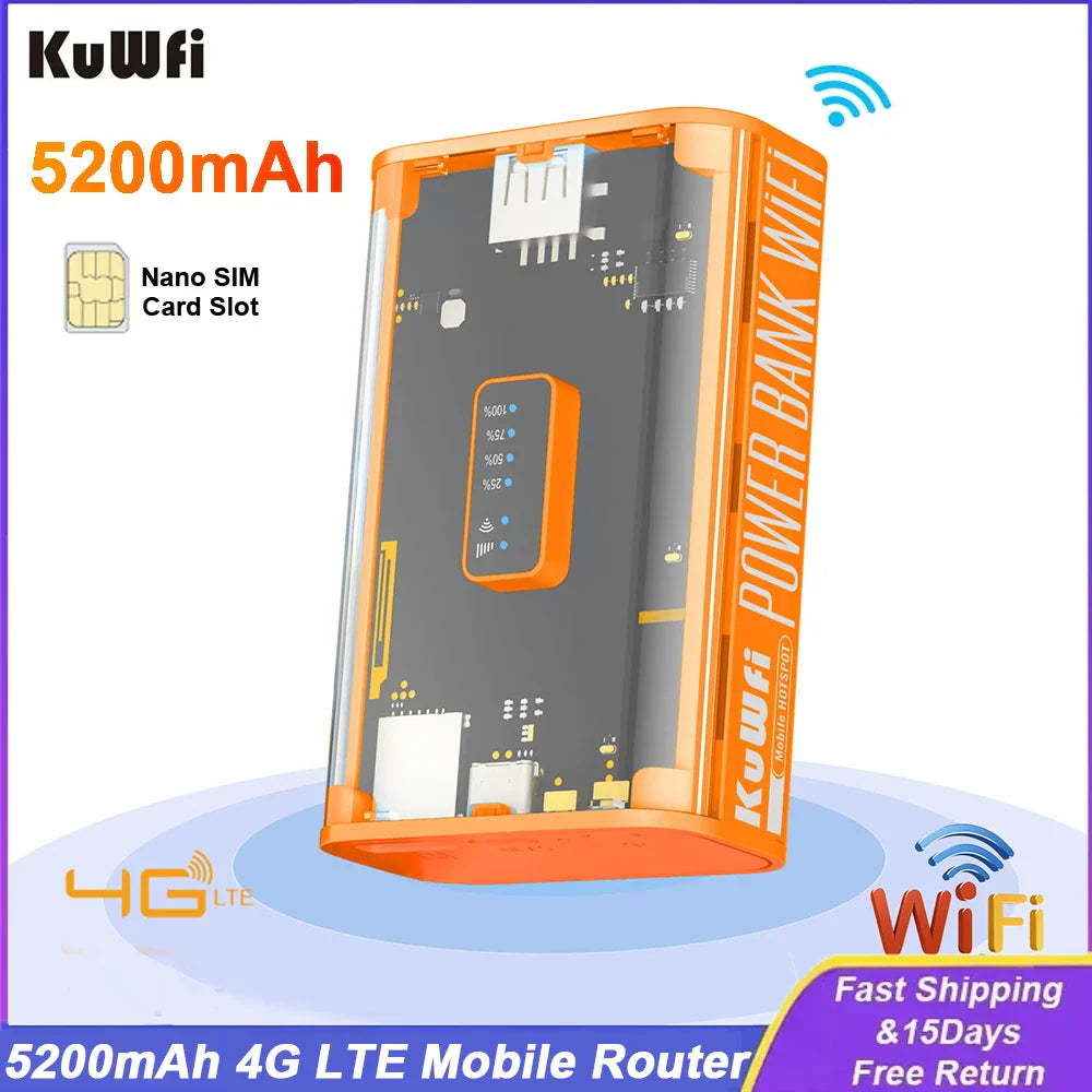 KuWFi 5200mAh 4G LTE Router Proteble Mobile Travel