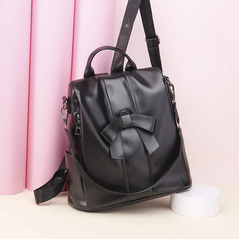 TRAVEASY PU Leather Vintage Bows Cute Woman Backpack