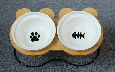 New High-end Pet Bowl Bamboo Shelf Ceramic Feeding