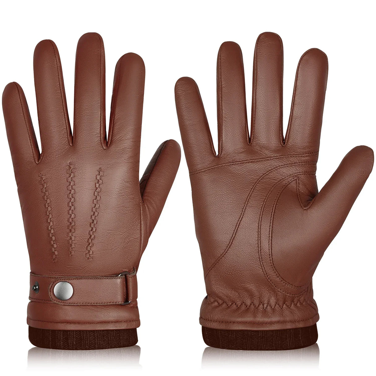 BISON DENIM Sheepskin Leather Gloves for Men Winter