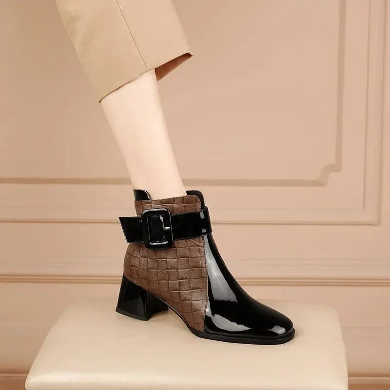 Women Ankle Boots Thick Heels Platform Short Boots