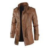 Winter Men's Thick Fleece Leather Jacket Coat Long