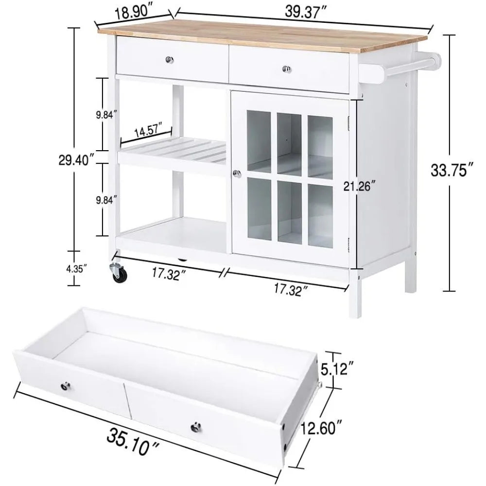 Rolling Kitchen Island Towel Rack Wine Shelf Portable