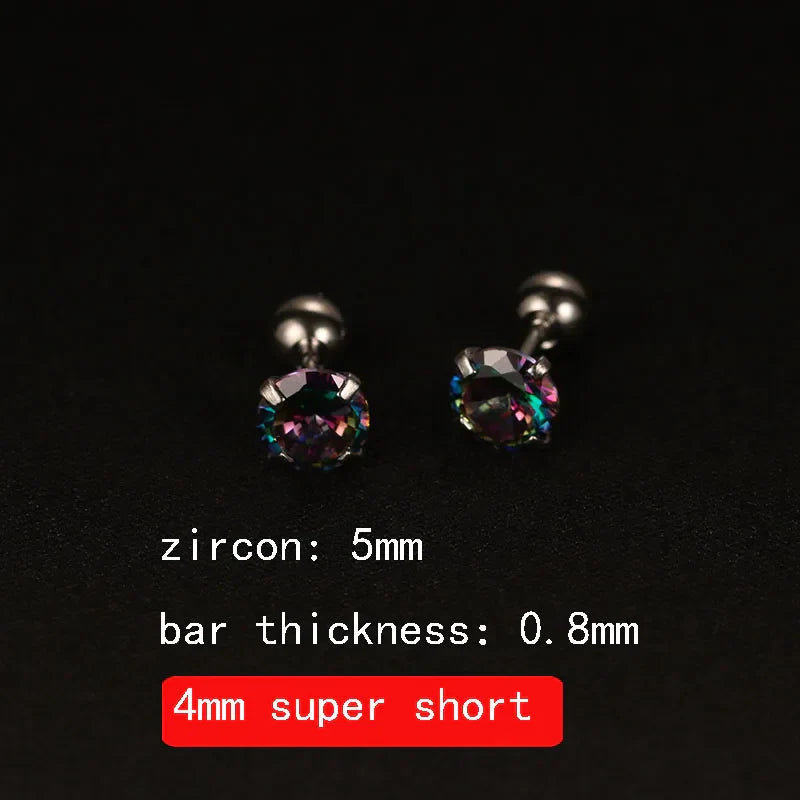 2PCS 4mm Short Ear Studs Earring Outside Upper