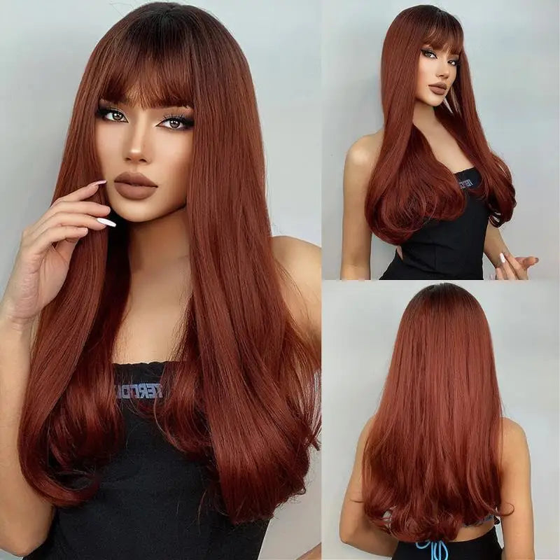 ALAN EATON Chestnut Brown Wavy Synthetic Wigs with
