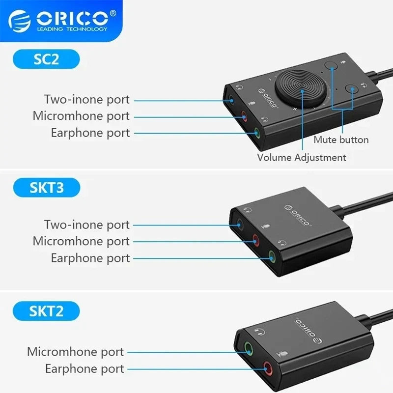 ORICO USB External Sound Card with Audio Interface+Microphone