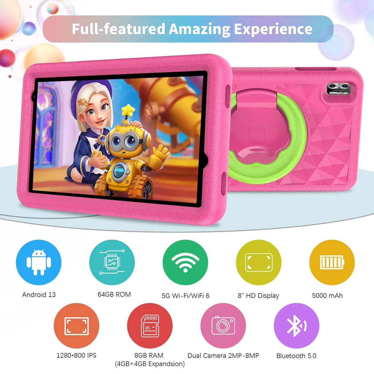 VASOUN Kids Tablet 8 Inch, Android 13 Quad