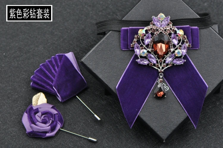 Men's Wedding Bow Tie Pins Set Luxury Rhinestone