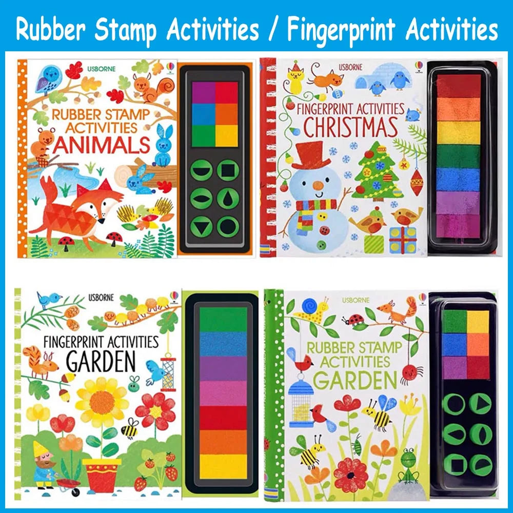 Usborne Children Fingerprint Books with Rubber Stamp Ink