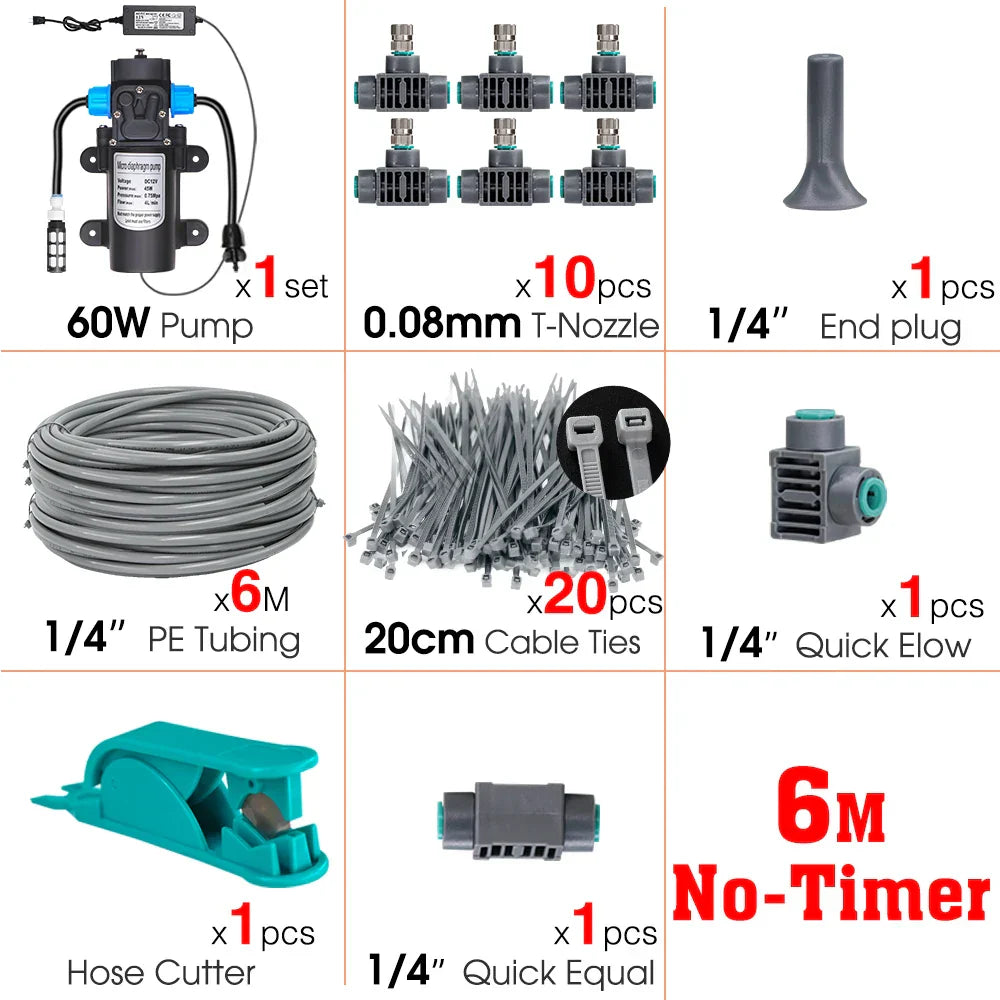 60W Self-Priming Pressurize Pump Mist Nozzle Watering System