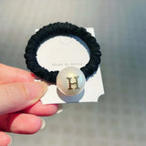 Fashion Seamless Black Hair Ties Rope Simple Pearl