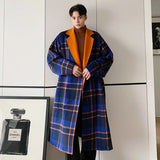 IEFB Casual Loose Men's Woolen Coat Plaid Lapel