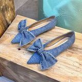 2023 New Designer Blue jeans bow flat shoes