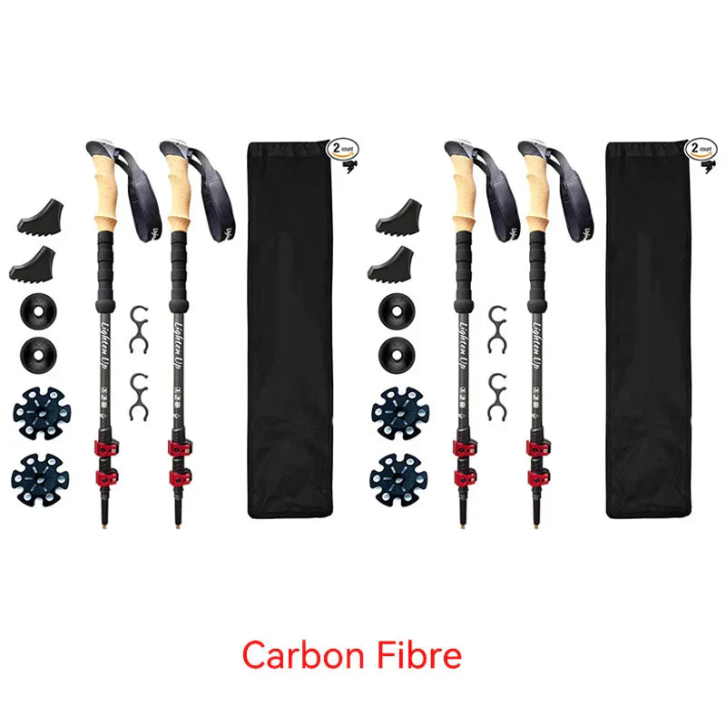 Trekking Poles 2pcs Carbon Fiber Collapsible Telescopic Sticks