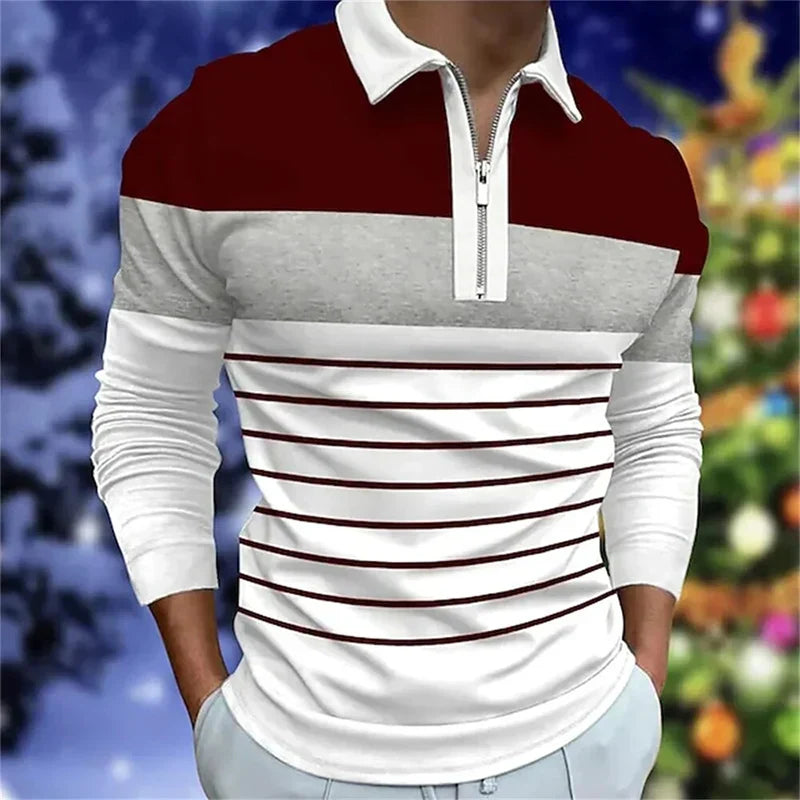 Men Long Sleev Fashion Zipper Polo Shirt ,