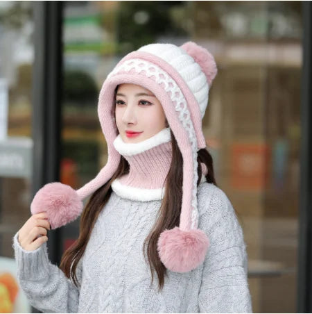 New Knitted Hat Thick Warm Earflap Hats Scarf