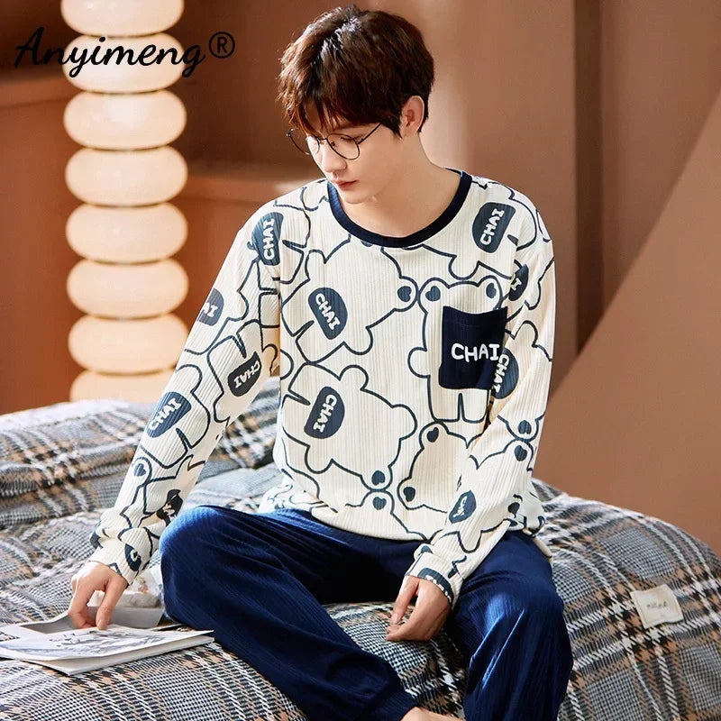 Big Size Autumn New Mens Casual Pajamas Set