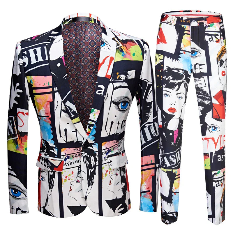 Mens Fashion Print 2PCS Set Casual Plus Size