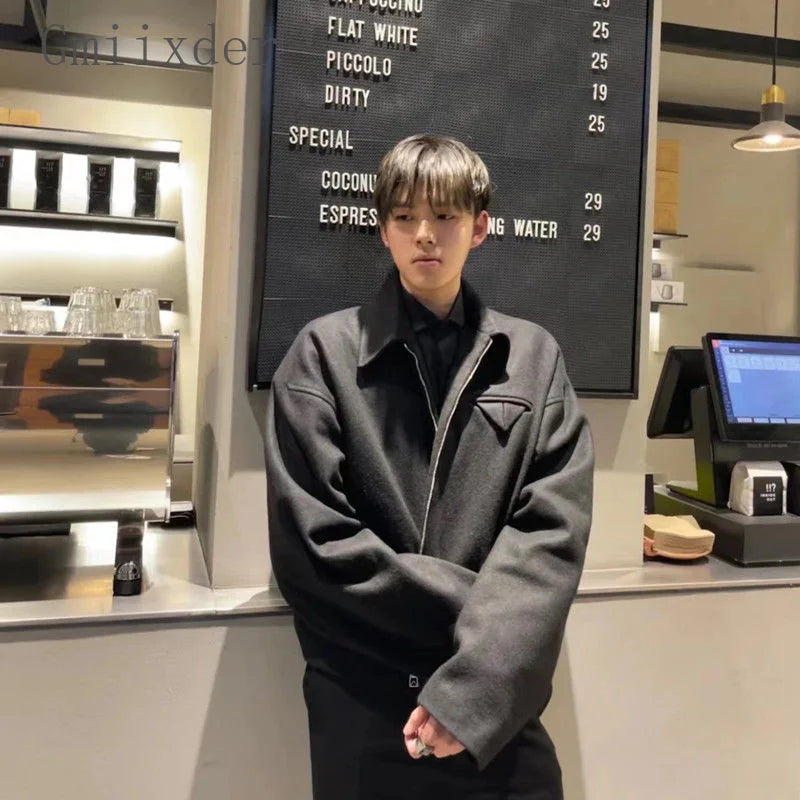 Gmiixder Short Lapel Jacket Men's Spring Autumn Vintage
