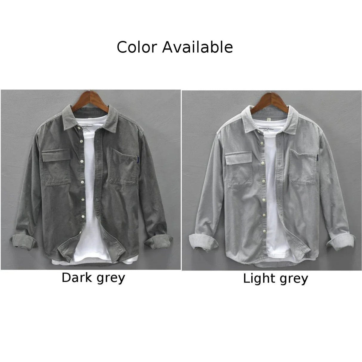 Stylish Men's Corduroy Cargo Shirts Long Sleeve Lapel