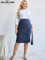 LIH HUA Womens Plus Size Denim Skirt Chic