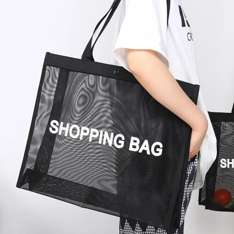 Transparent Nylon Mesh Shopping Bag Large Capacity Shoulder Handbag For Shopping Bags Breathable Beach Travel Storarge Bag