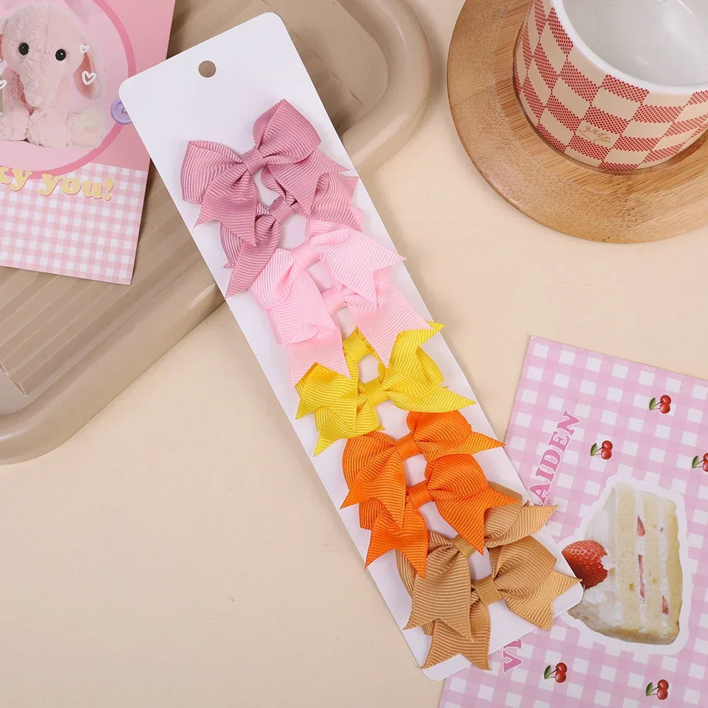 10Pcs/lot Kids Solid Color Ribbon Baby Bows Hair