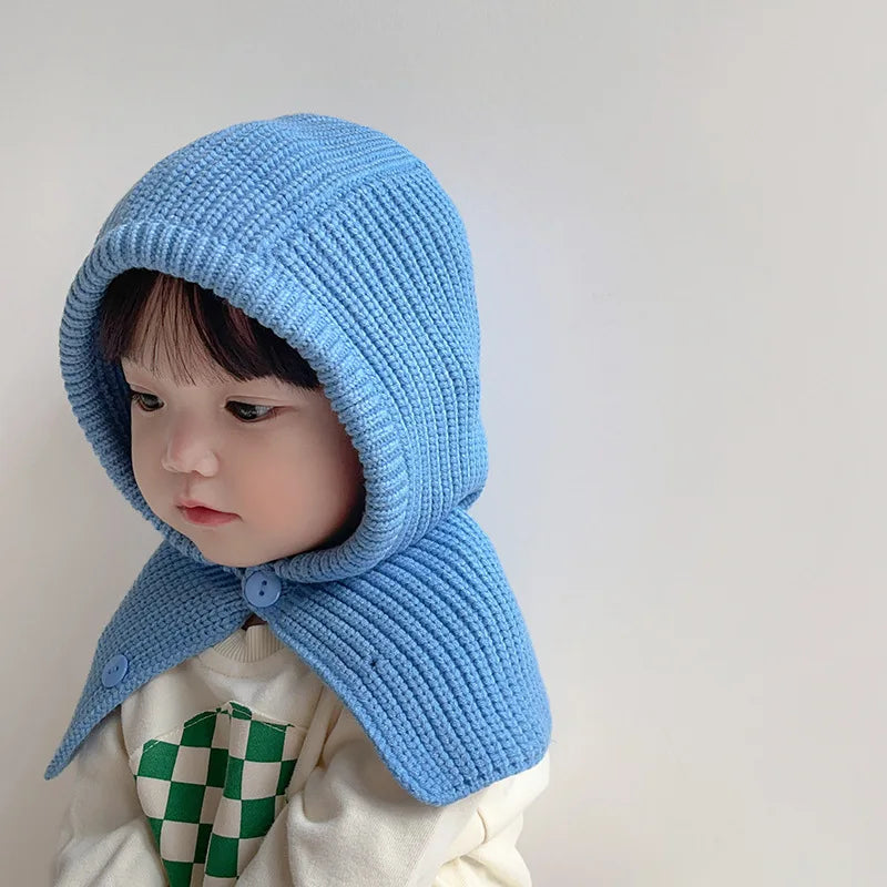 Baby Knitted One-piece Cap Scarf Solid Color Warm
