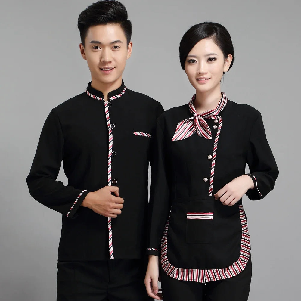 Long Sleeve Hotel Waiter Uniform Female Restaurant Topapron
