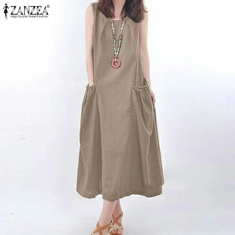 ZANZEA Summer Sleeveless Maxi Dress Women Fashion Work