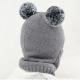 1-7Y Winter Baby Hat Scarf One-Piece Pompom Knit