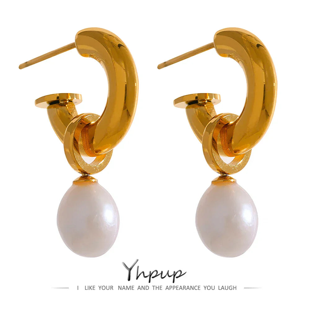 Yhpup Casting Exquisite Charm Natural Pearl Drop Earrings