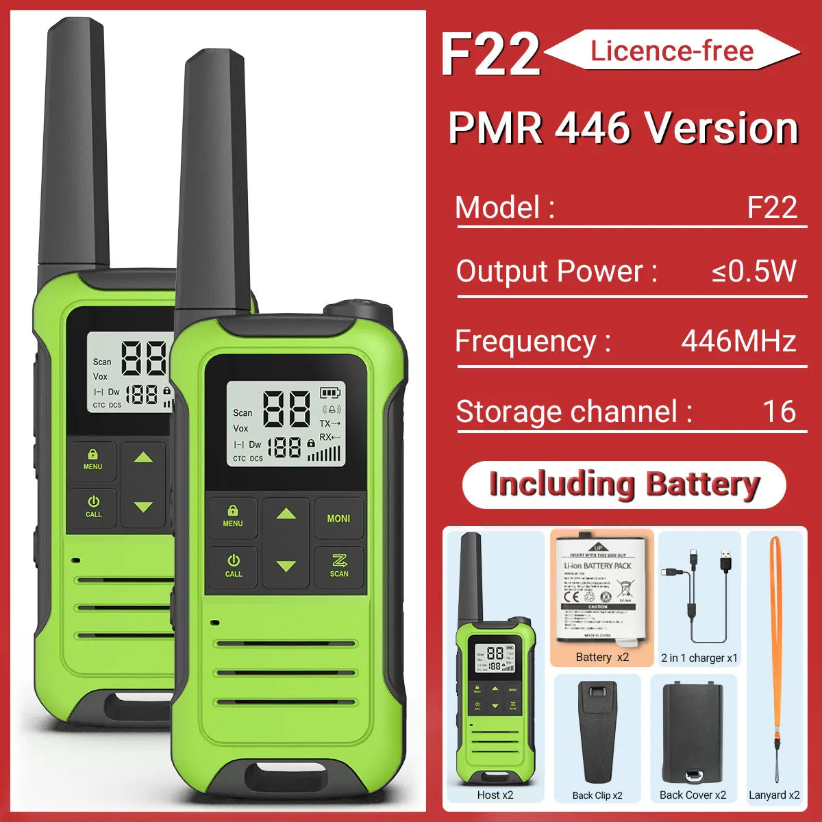 2PCS Baofeng F22 Walkie Talkie Portable Mini Communication