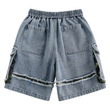 Streetwear Men Denim Shorts Tassel Three-dimensional Pocket Short