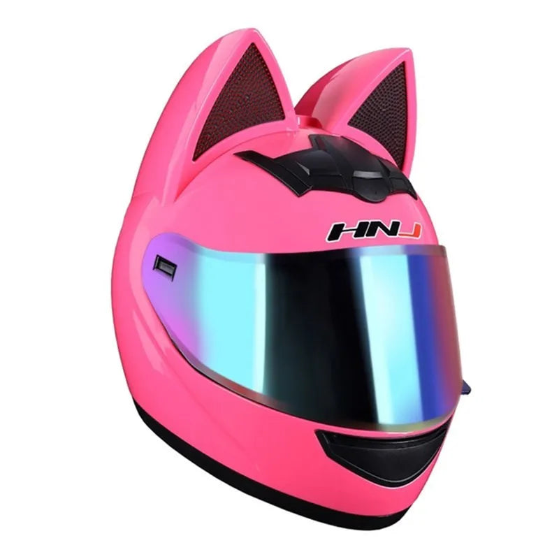 Motorcycle Full Face Helmet Cat Ear Helmet Women Moto Ear Helmets Personality Motorbike Helmet Motocross Capacete Casque