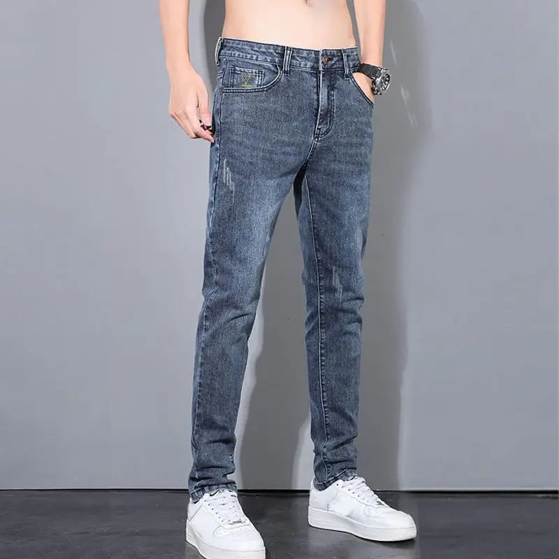 New 2023 Korean Street Harajuku Stretch Denim Jeans S Clothing Luxury Italian Embroidery BlueLuxury Clothing for Men Cool Pants