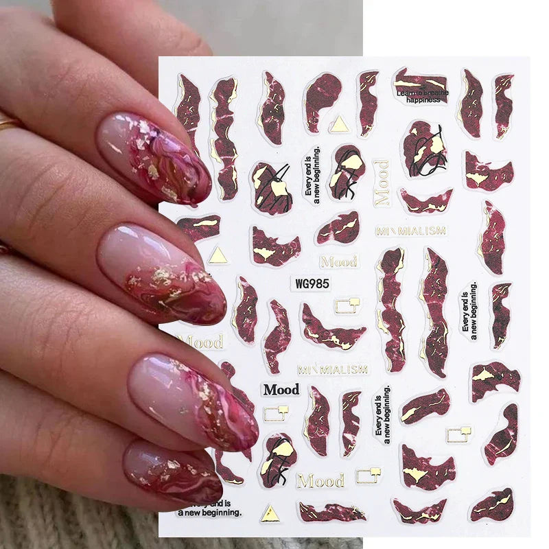 Purple Marble Nails Stickers Smoke Design Manicure Decals